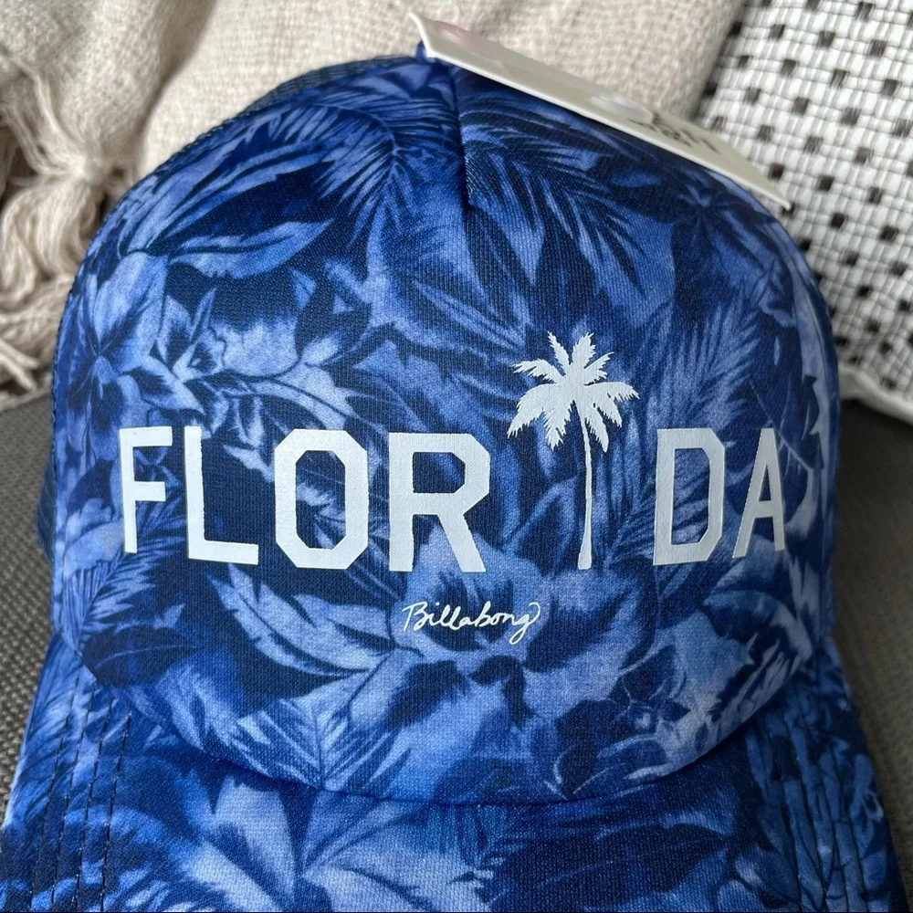Billabong Florida Blue Palm Trees Trucker Hat Women’s Snapback Cap NWT
